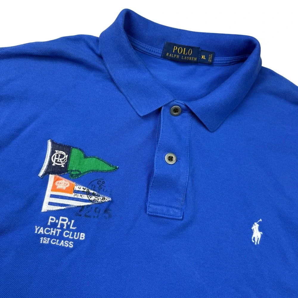 Polo Ralph Lauren Mens XL Blue Yacht Club 1st Class Nautical Flag Polo Shirt